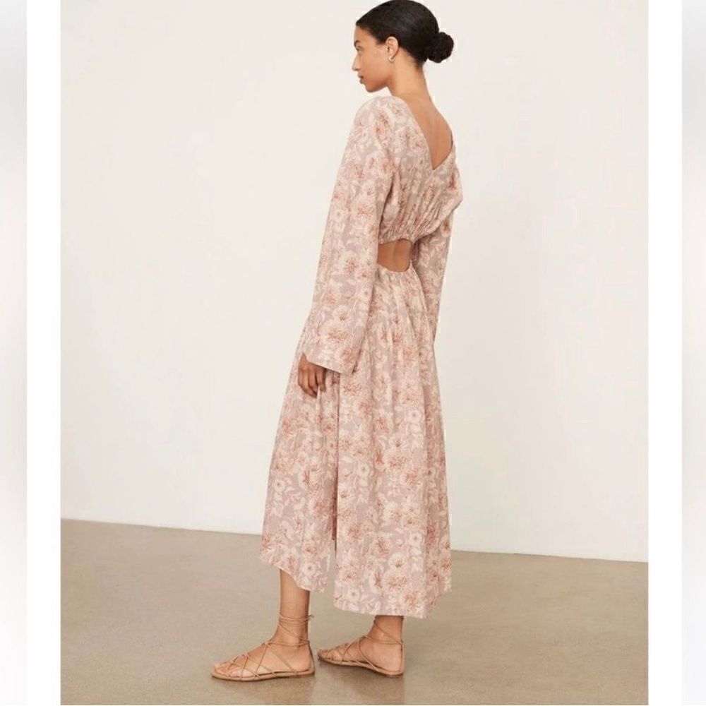 Vince NWT Dahlia Print Long Sleeve Midi Cut Out Dress Beige Pink Floral … - Picture 5 of 14